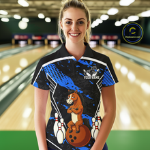 Load image into Gallery viewer, Custom Blue Funny Horse Bowling Tournament Jersey for Women Bowling Team Shirts Polo &amp; 1/4 Zip HNT180