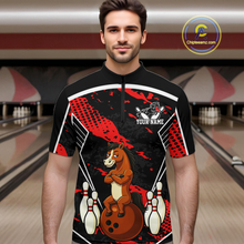 Load image into Gallery viewer, Custom Red Funny Horse Bowling Tournament Jersey for Men Bowling Team Shirts Polo &amp; 1/4 Zip HNT180