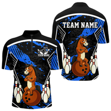 Load image into Gallery viewer, Custom Blue Funny Horse Bowling Tournament Jersey for Men Bowling Team Shirts Polo &amp; 1/4 Zip HNT180