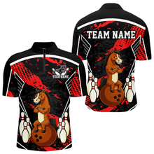 Load image into Gallery viewer, Custom Red Funny Horse Bowling Tournament Jersey for Men Bowling Team Shirts Polo &amp; 1/4 Zip HNT180