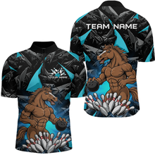 Load image into Gallery viewer, Custom Turquoise Funny Horse Bowling Jersey for Men Bowling Team Shirts Bowling League Polo &amp; 1/4 Zip HNT183
