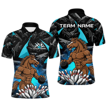 Load image into Gallery viewer, Custom Turquoise Funny Horse Bowling Jersey for Men Bowling Team Shirts Bowling League Polo &amp; 1/4 Zip HNT183