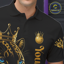 Load image into Gallery viewer, Black polo shirt with gold crown and panther design, featuring 'Chipleemaz.com' logo.