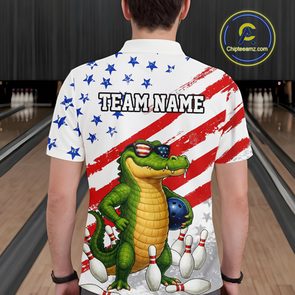 Custom US Flag Funny Alligator Bowling shirts for Men, Crocodile  Bowling Team Jerseys HNT206