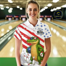 Load image into Gallery viewer, Custom US Flag Funny Alligator Bowling shirts for Women, Crocodile Bowling Team Jerseys HNT206