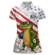 Load image into Gallery viewer, Custom US Flag Funny Alligator Bowling shirts for Women, Crocodile Bowling Team Jerseys HNT206