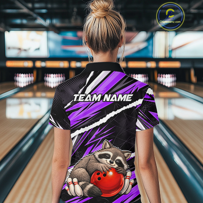 Custom Purple Raccoon Funny Bowling Jersey for Women Bowling Team Shirts Polo & 1/4 Zip HNT247