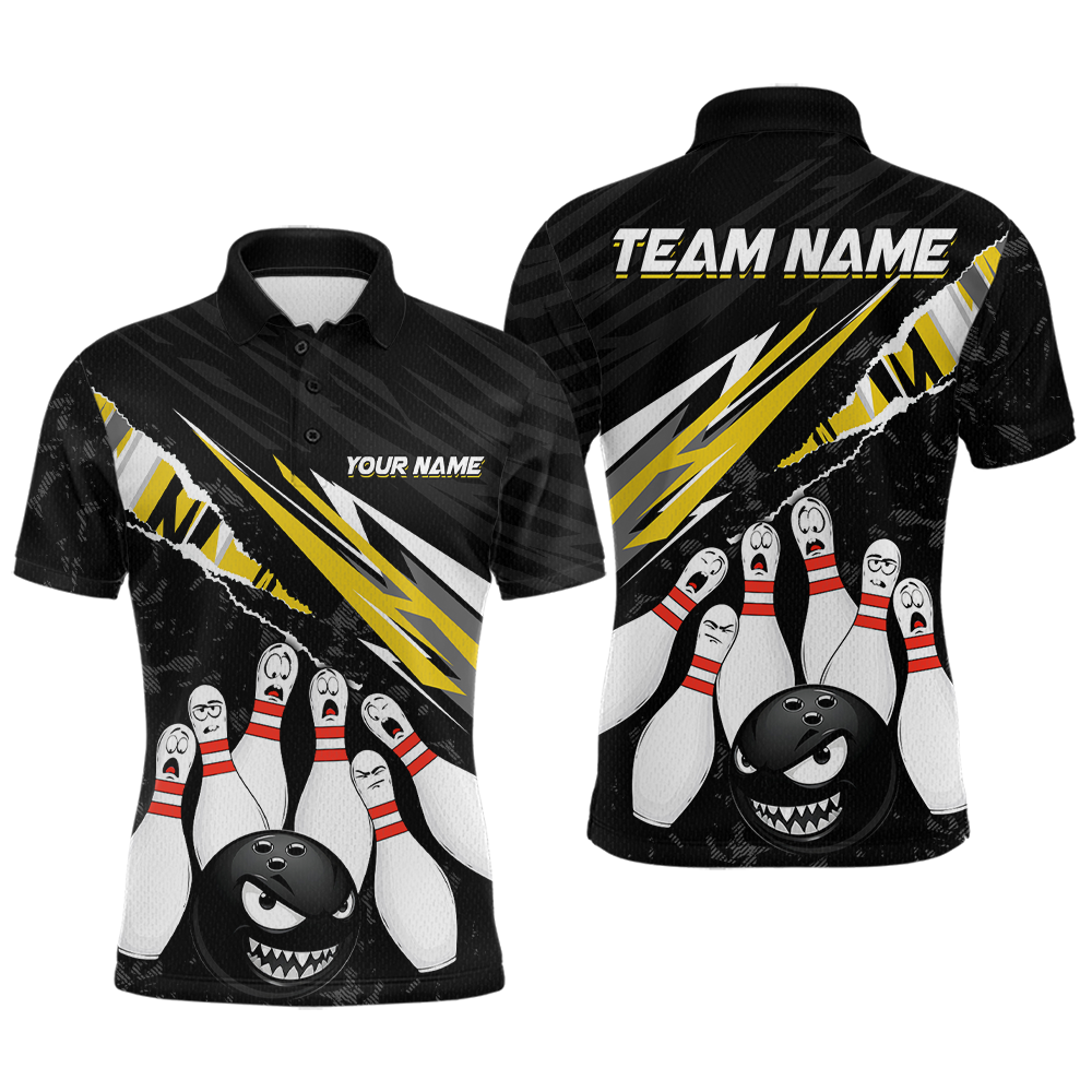 Custom Yellow Funny Bowling Jersey for Men Bowling Uniform Polo & 1/4 Zip Bowling Team Shirts HNT128