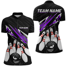 Load image into Gallery viewer, Custom Purple Funny Bowling Jersey for Women Bowling Uniform Polo &amp; 1/4 Zip Bowling Team Shirts HNT128