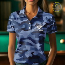 Load image into Gallery viewer, Custom Blue Camo 8 Ball Billiard Shirts for Women Billiard League Billiard Team Shirts NNT106