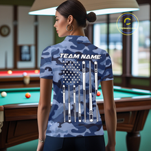 Load image into Gallery viewer, Custom Blue Camo 8 Ball Billiard Shirts for Women Billiard League Billiard Team Shirts NNT106