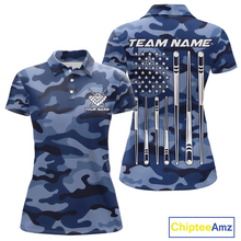 Load image into Gallery viewer, Custom Blue Camo 8 Ball Billiard Shirts for Women Billiard League Billiard Team Shirts NNT106