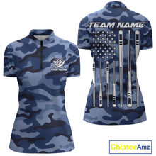 Load image into Gallery viewer, Custom Blue Camo 8 Ball Billiard Shirts for Women Billiard League Billiard Team Shirts NNT106