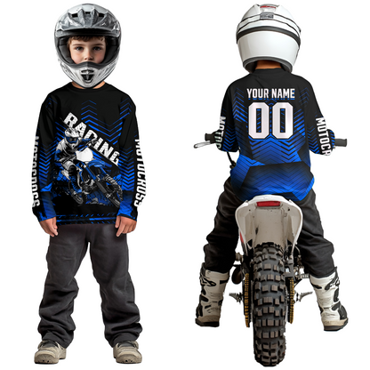 Custom Blue Motocross Jersey Racing for Kid Men Women MX Dirt Bike Shirts UPF30+ DNT46