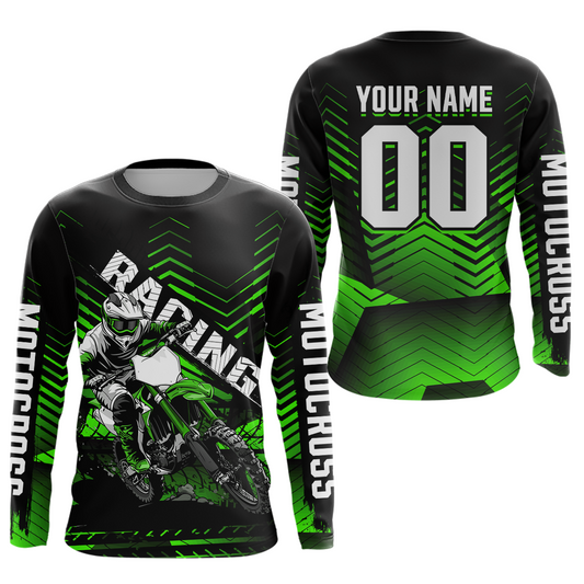 Custom Green Motocross Jersey Racing for Kid Men Women MX Dirt Bike Shirts UPF30+ DNT46