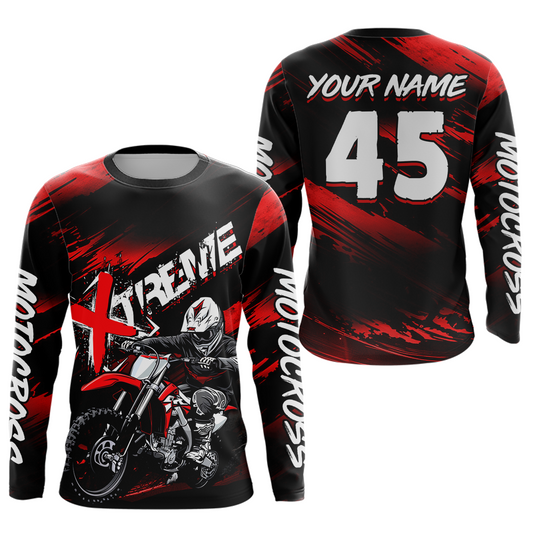 Red Youth Motocross Jersey Custom Dirt Bike Extreme Shirts for Kid Men Women UPF30+ DNT21