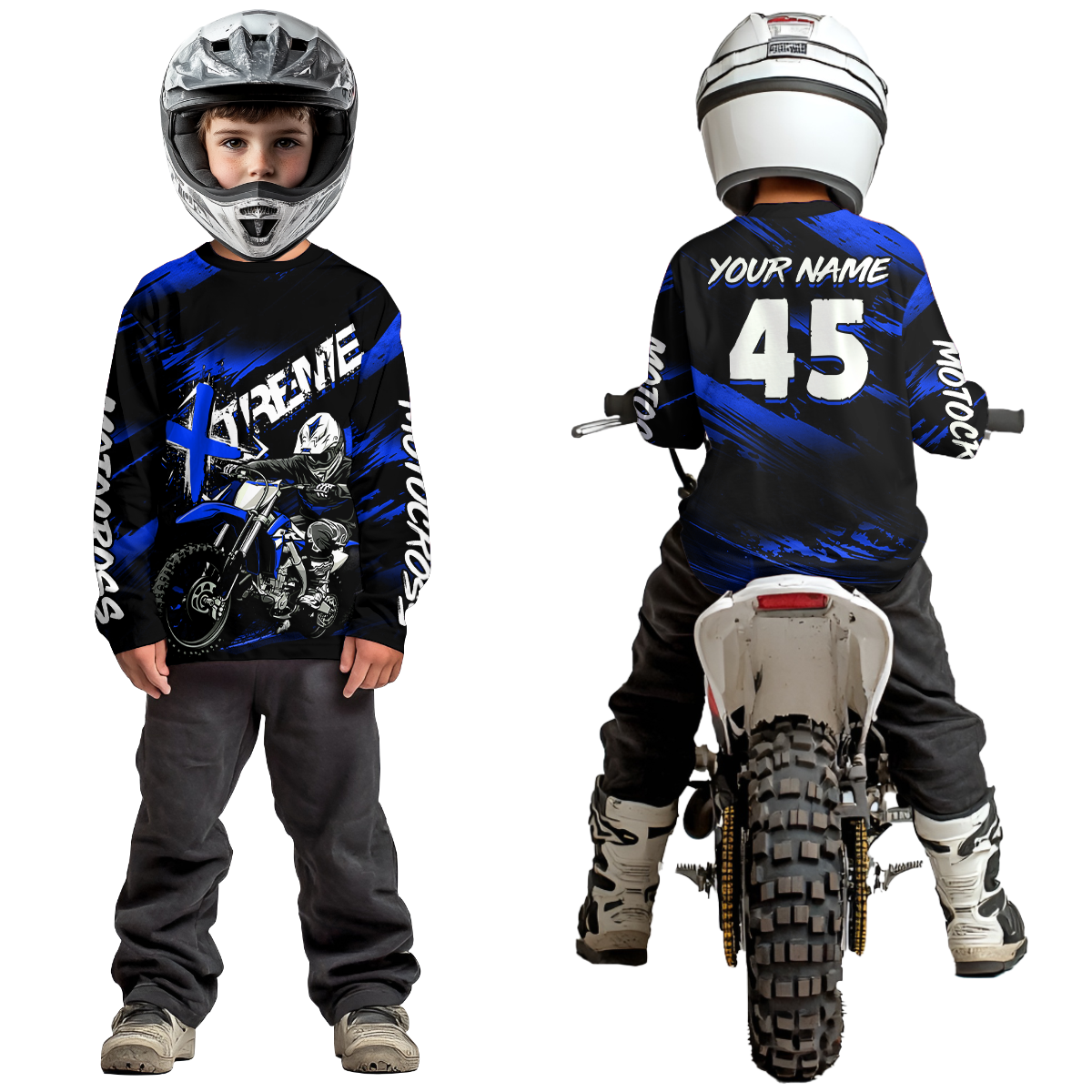 Blue Youth Motocross Jersey Custom Dirt Bike Extreme Shirts for Kid Men Women UPF30+ DNT21