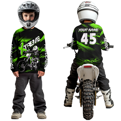 Green Youth Motocross Jersey Custom Dirt Bike Extreme Shirts for Kid Men Women UPF30+ DNT21