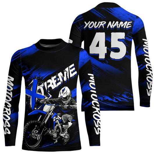 Blue Youth Motocross Jersey Custom Dirt Bike Extreme Shirts for Kid Men Women UPF30+ DNT21