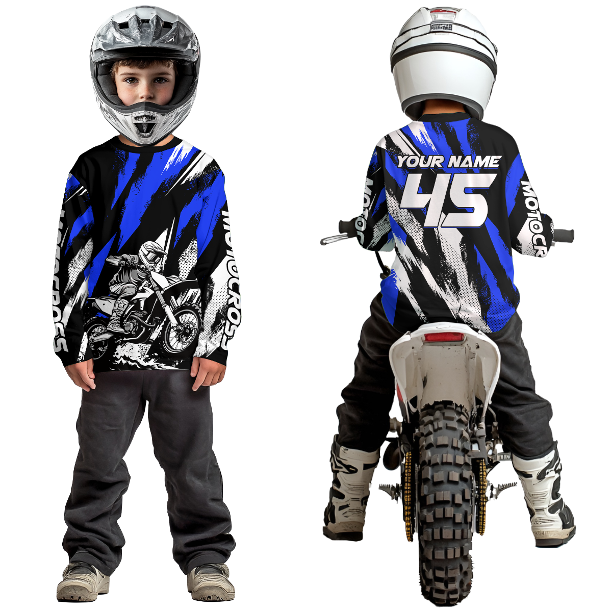 Blue Youth Motocross Shirts MX Racing Custom Dirt Bike Shirts Kid Men Women UPF30+ DNT33
