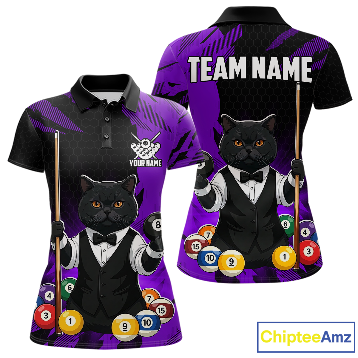 Custom Black Cat 8 Ball Pool Shirts Purple Billiard Shirt for Women Billiard Team Jersey Billiard Gift NNT181