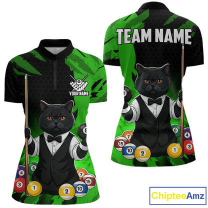 Custom Black Cat 8 Ball Pool Shirts Green Billiard Shirt for Women Billiard Team Jersey Billiard Gift NNT181