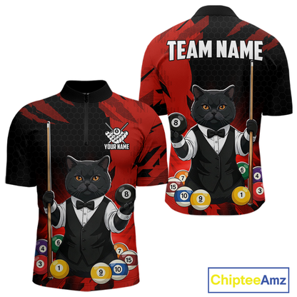 Custom Black Cat 8 Ball Pool Shirts Red Billiard Shirt for Men Billiard Team Jersey Billiard Gift NNT181