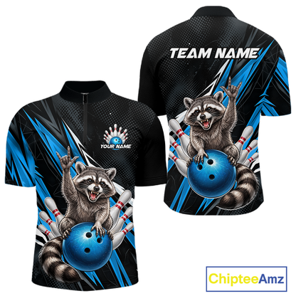 Custom Turquoise Raccoon Bowling Jersey for Men Bowling Team Shirts Bowling Polo & 1/4 Zip HNT254