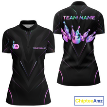 Load image into Gallery viewer, Black bowling shirt with colorful design and 'Team Name' text, Chiptee Amz brand visible.