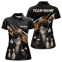 Load image into Gallery viewer, Custom Orange Funny Cat Bowling Jersey for Women Bowling Shirt Polo &amp; 1/4 Zip Bowling Team Shirts HNT136
