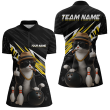 Load image into Gallery viewer, Custom Yellow Funny Cat Bowling Jersey for Women Bowling Shirt Polo &amp; 1/4 Zip Bowling Team Shirts HNT136