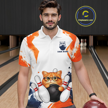 Load image into Gallery viewer, Custom Funny Cat Bowling Jersey for Men Bowling Team Shirts Bowling League Polo &amp; 1/4 Zip HNT186
