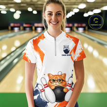 Load image into Gallery viewer, Custom Funny Cat Bowling Jersey for Women Bowling Team Shirts Bowling League Polo &amp; 1/4 Zip HNT186