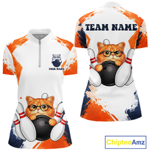 Load image into Gallery viewer, Custom Funny Cat Bowling Jersey for Women Bowling Team Shirts Bowling League Polo &amp; 1/4 Zip HNT186