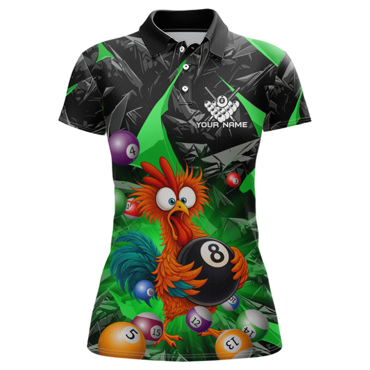 Custom Funny Green Chicken 8 Ball Pool Billiard Shirt for Men Polo & 1/4 Zip, Billiard Team Jerseys NNT148