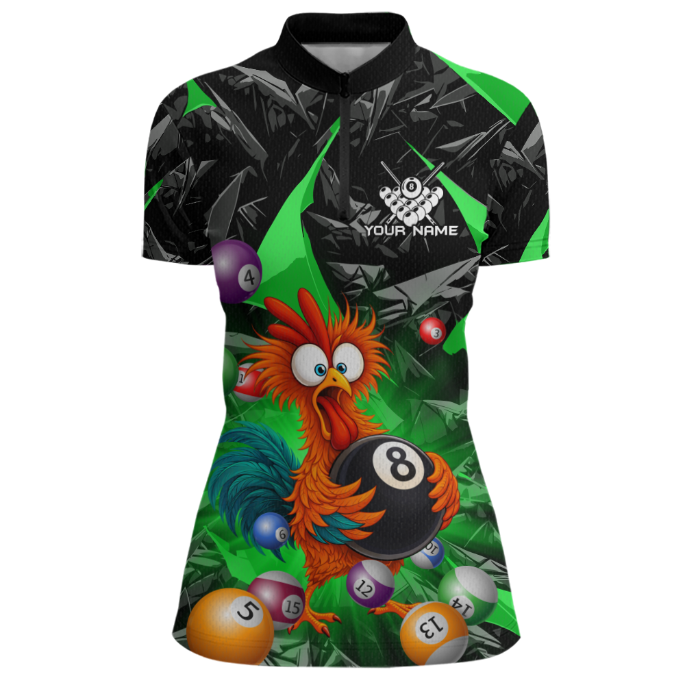 Custom Funny Green Chicken 8 Ball Pool Billiard Shirt for Men Polo & 1/4 Zip, Billiard Team Jerseys NNT148