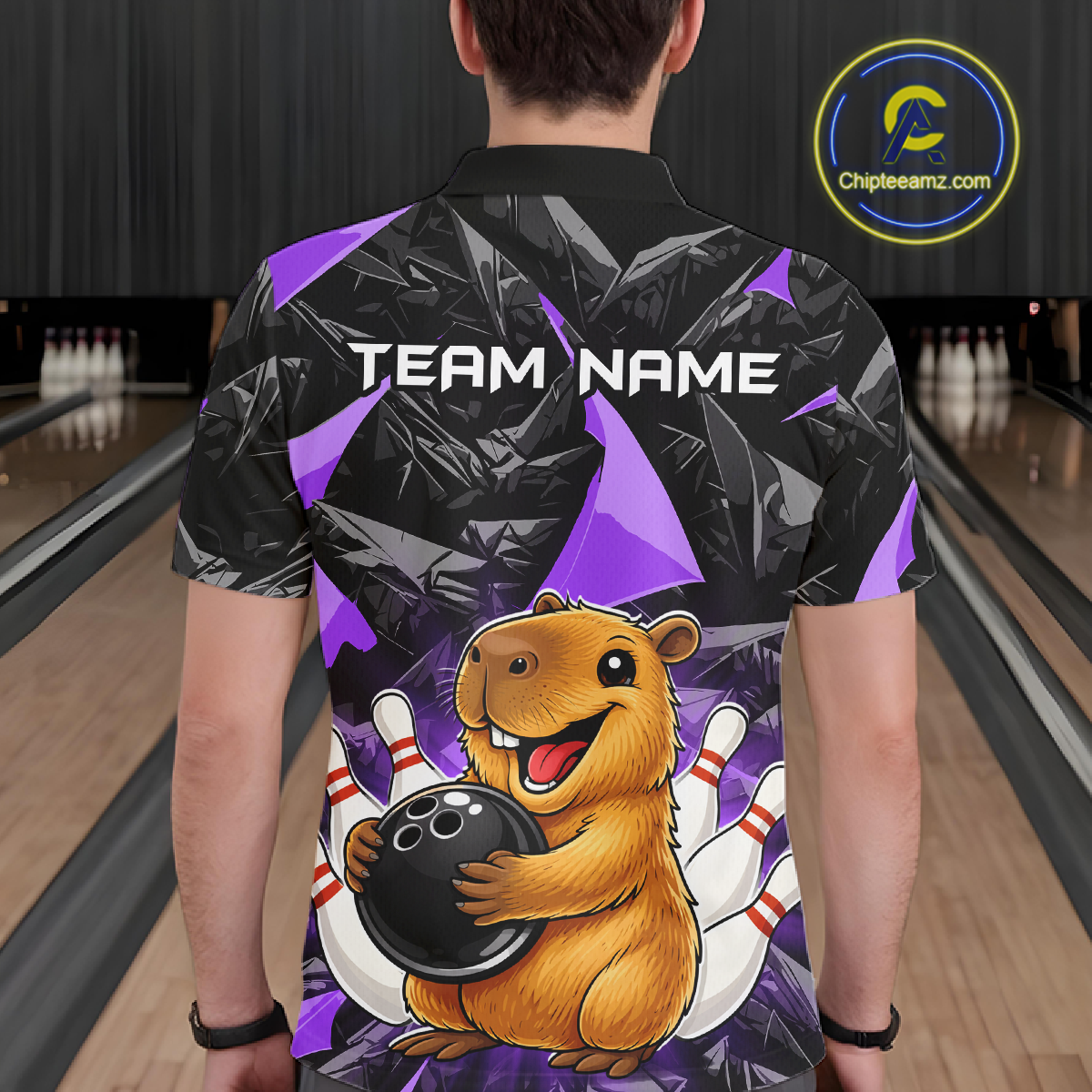 Custom Purple Capybara Bowling Jersey for Men Bowling Team Shirts Bowling Polo & 1/4 Zip HNT255