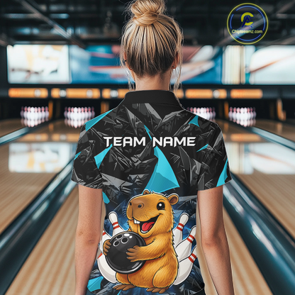 Custom Turquoise Capybara Bowling Jersey for Women Bowling Team Shirts Bowling Polo & 1/4 Zip HNT255