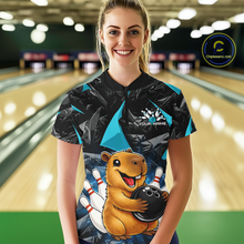 Load image into Gallery viewer, Custom Turquoise Capybara Bowling Jersey for Women Bowling Team Shirts Bowling Polo &amp; 1/4 Zip HNT255