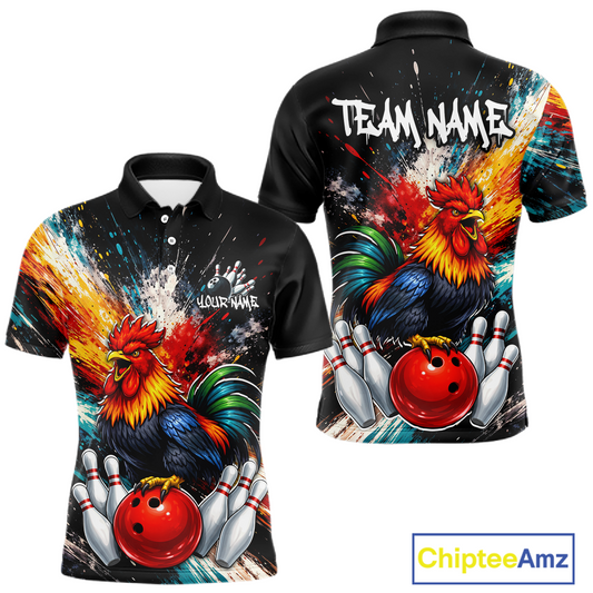 Custom Funny Rooster Bowling Jersey for Men Bowling Team Shirts Bowling Polo & 1/4 Zip HNT256