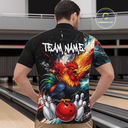 Custom Funny Rooster Bowling Jersey for Men Bowling Team Shirts Bowling Polo & 1/4 Zip HNT256