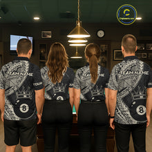 Load image into Gallery viewer, Four people wearing matching billiard shirts in a billiard league.