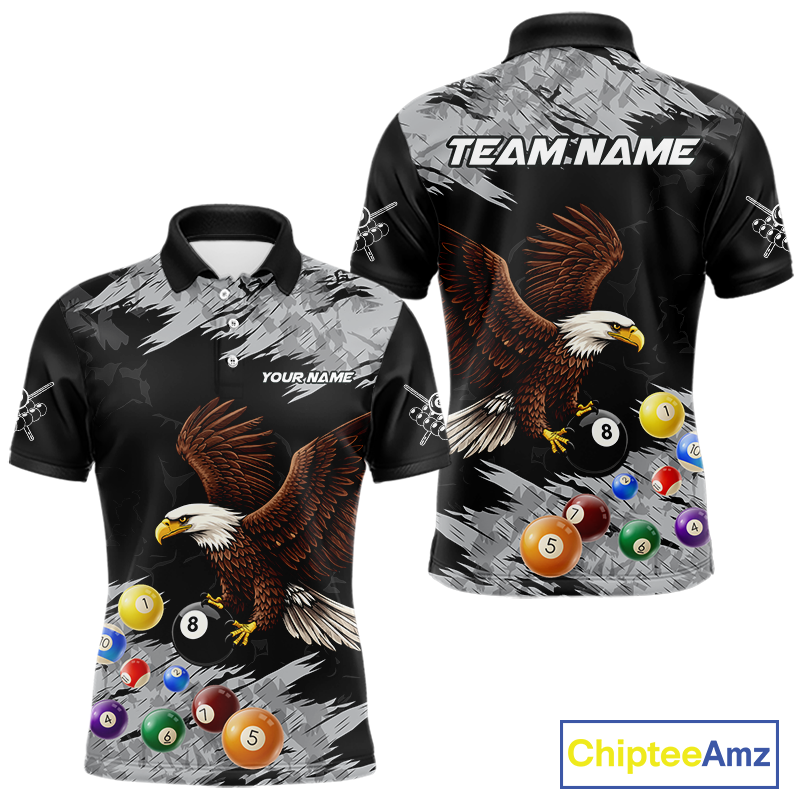 Custom Eagle 8 Ball Billiard Shirts for Men Billiard League Billiard Team Shirts Polo & 1/4 Zip NNT108