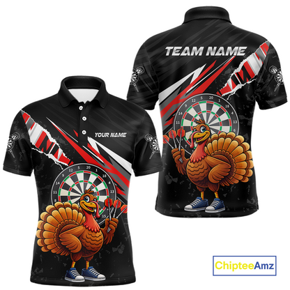 Red Funny Turkey Chicken Darts Shirt for Men Darts Team Jerseys Polo & 1/4 Zip Dart League NNT130