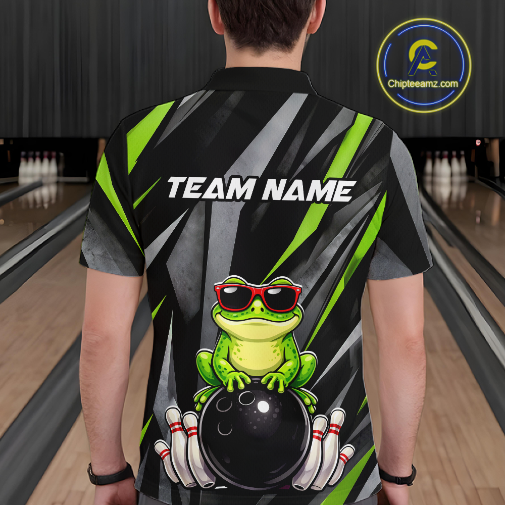 Custom Funny Frog Bowling Jersey for Men Bowling Team Shirts Bowling Polo & 1/4 Zip HNT261