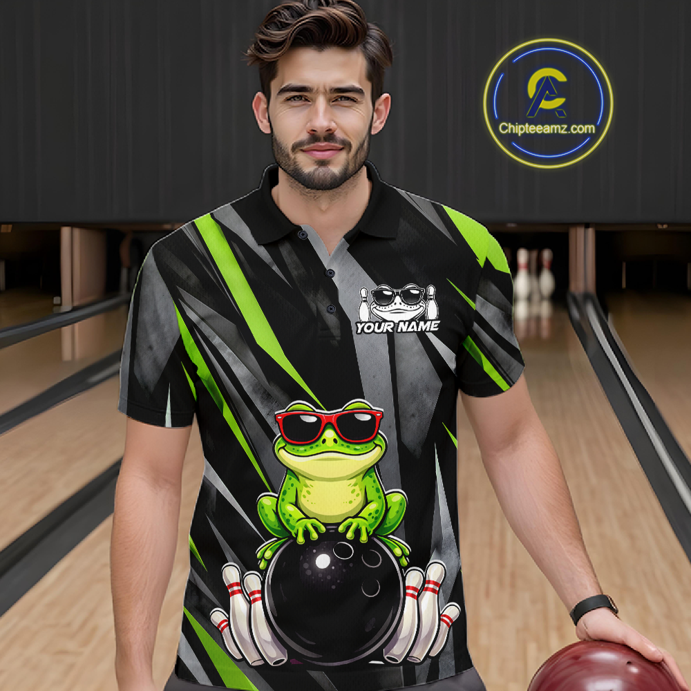 Custom Funny Frog Bowling Jersey for Men Bowling Team Shirts Bowling Polo & 1/4 Zip HNT261