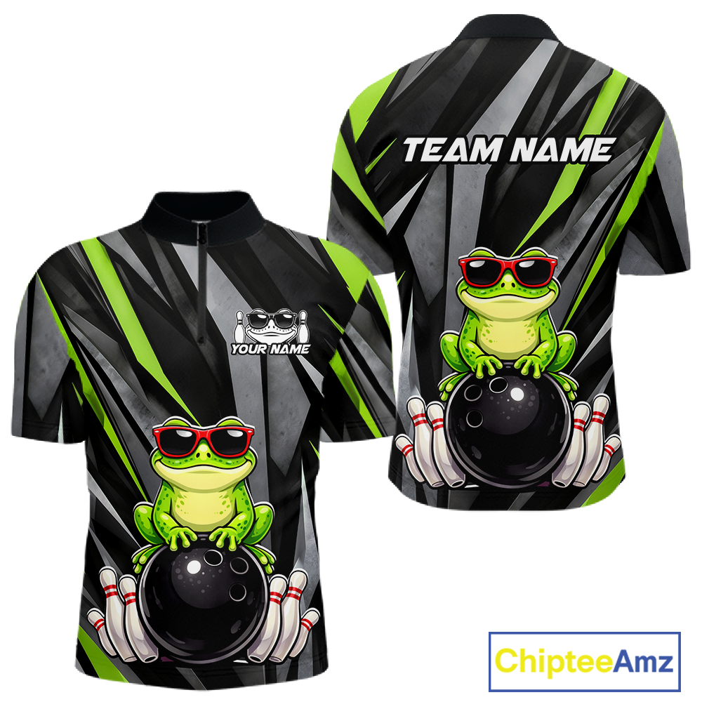 Custom Funny Frog Bowling Jersey for Men Bowling Team Shirts Bowling Polo & 1/4 Zip HNT261