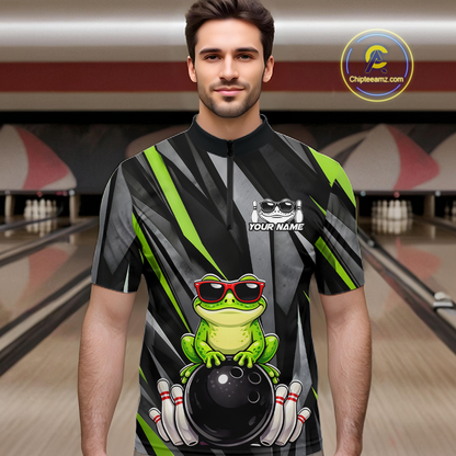 Custom Funny Frog Bowling Jersey for Men Bowling Team Shirts Bowling Polo & 1/4 Zip HNT261