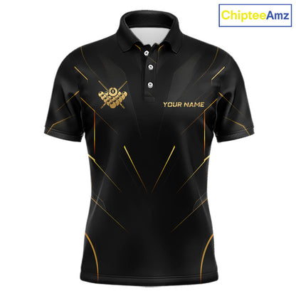 Black polo shirt with gold accents and a logo on a white background, branded 'Chiptee Amz'.
