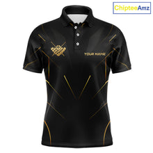 Load image into Gallery viewer, Black polo shirt with gold accents and a logo on a white background, branded 'Chiptee Amz'.